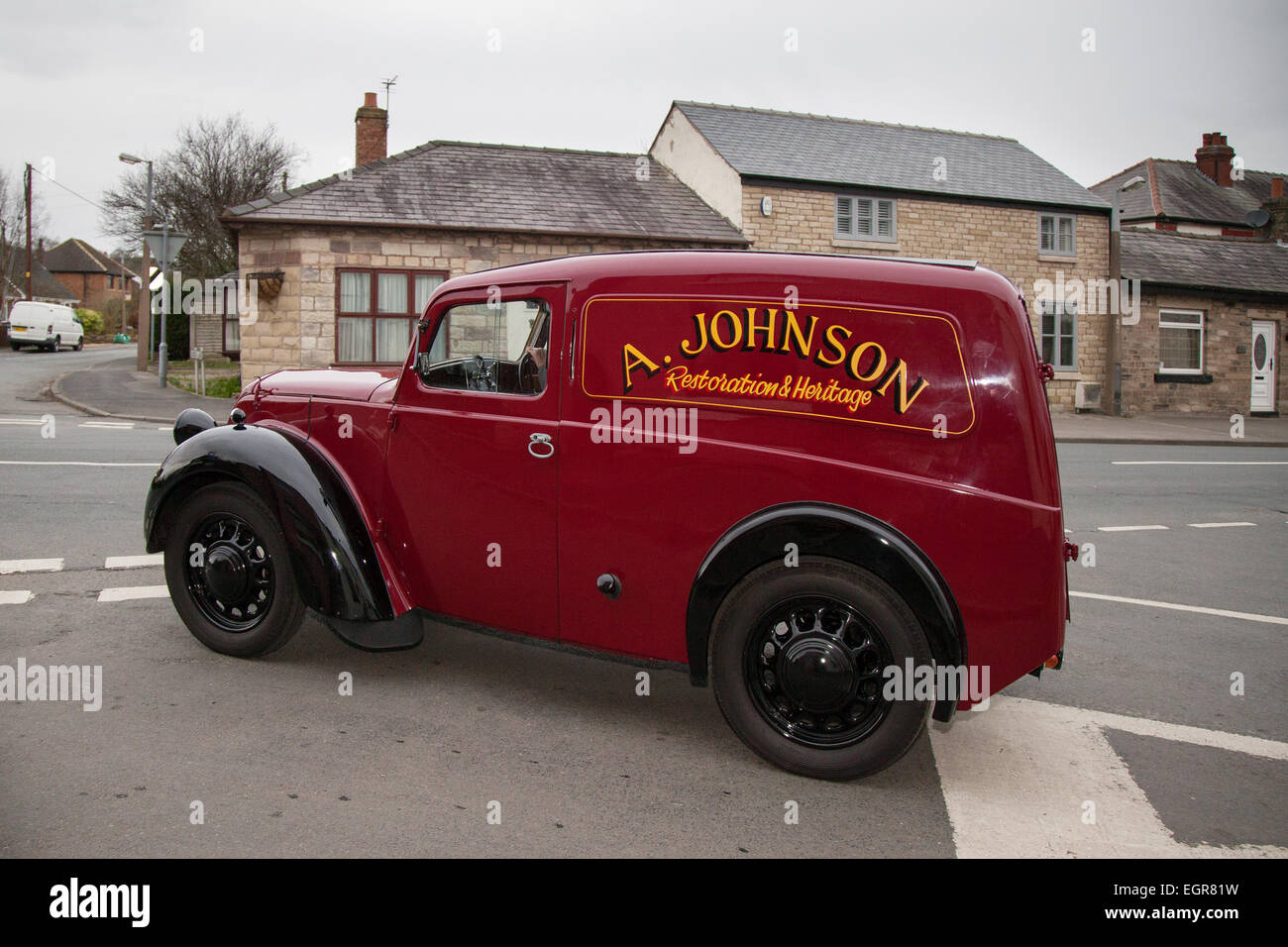 Wrightington, Lancashire, UK.  1st March, 2014.  Morris 8 Van 1949 at the Inaugural Car Club Meet in Wrightington held in the car park of the Corner House Hotel. Stock Photo