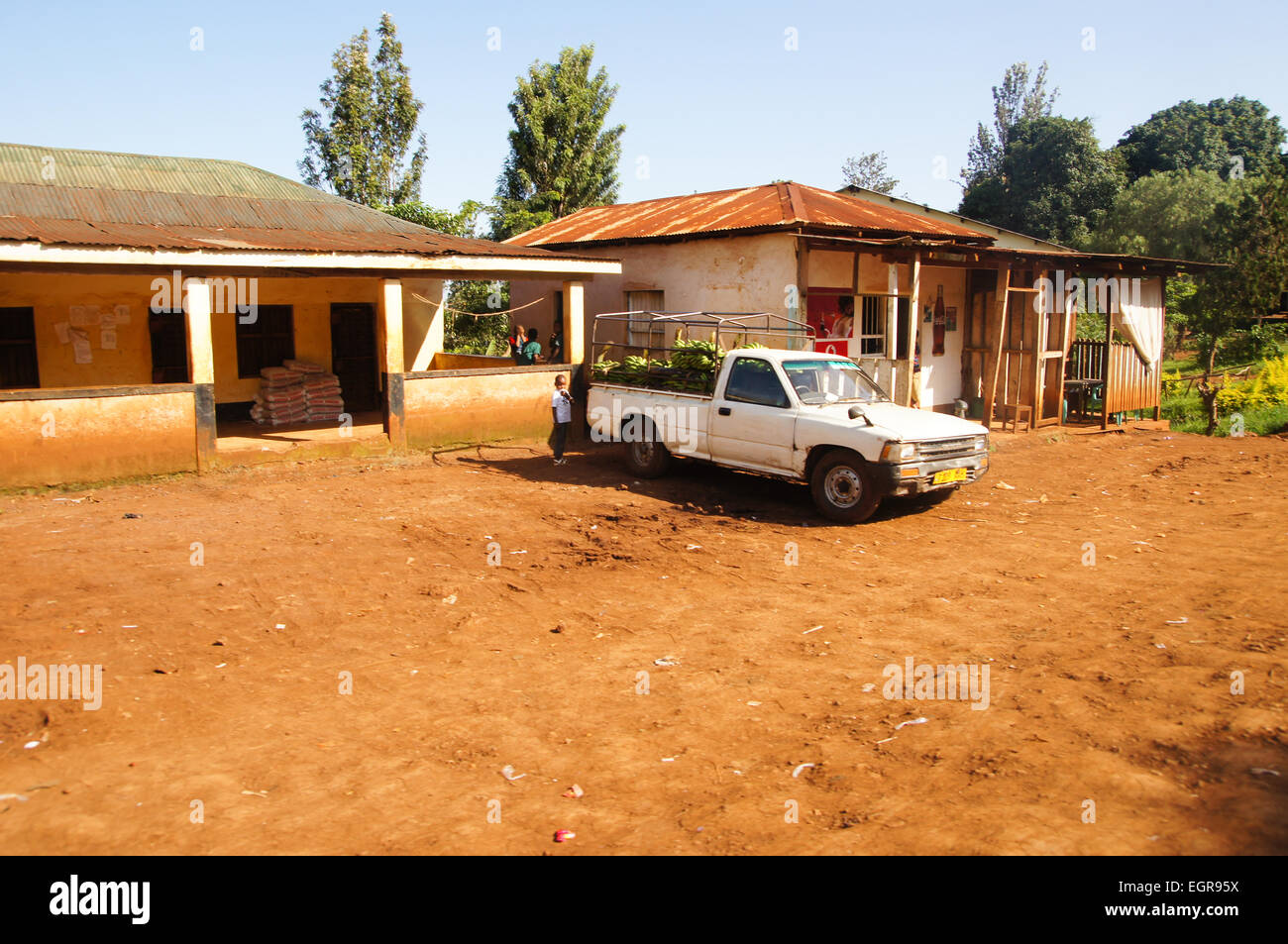 Truck outside a rural Kenyan Village Stock Photo Alamy