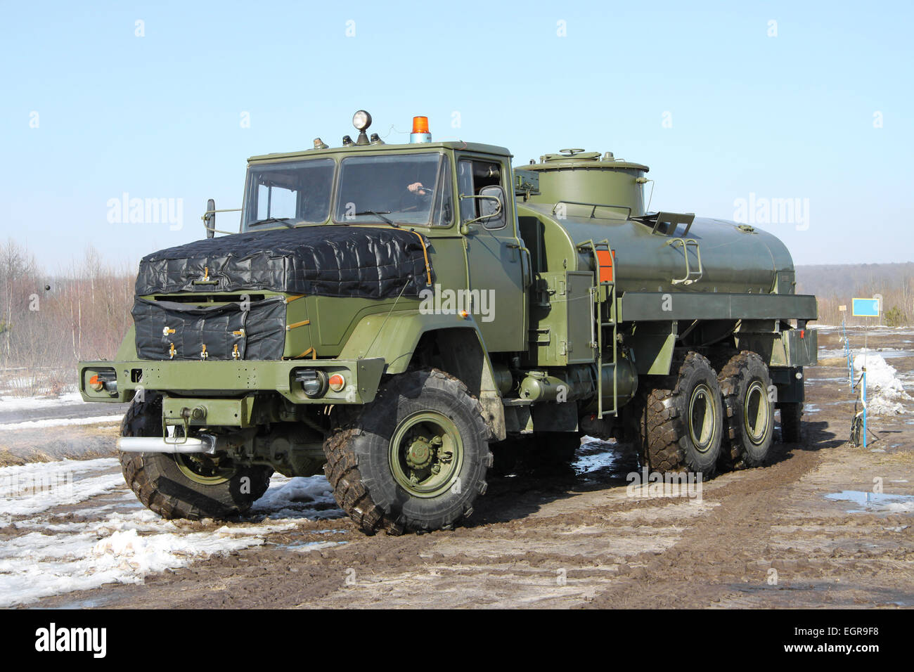 Army fuel truck in the field depot Stock Photo
