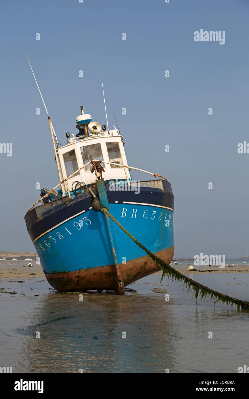 Fisherman boat in tidewater, Britanny, France, Europe Stock Photo