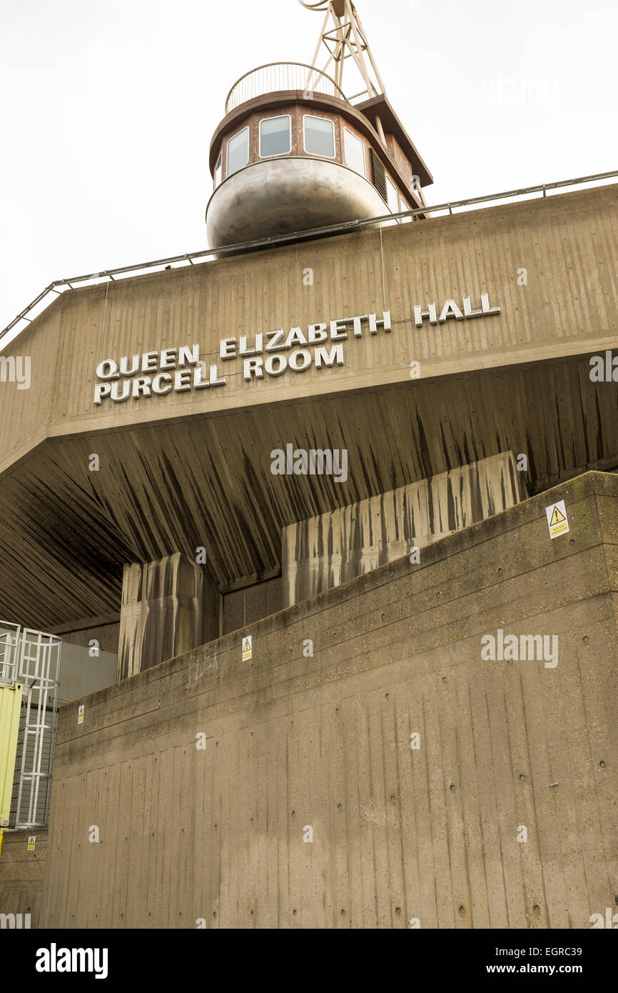Exterior of Queen Elizabeth Hall and Purcell Room Building, with A Room for London Hotel Room, Southbank Centre Stock Photo