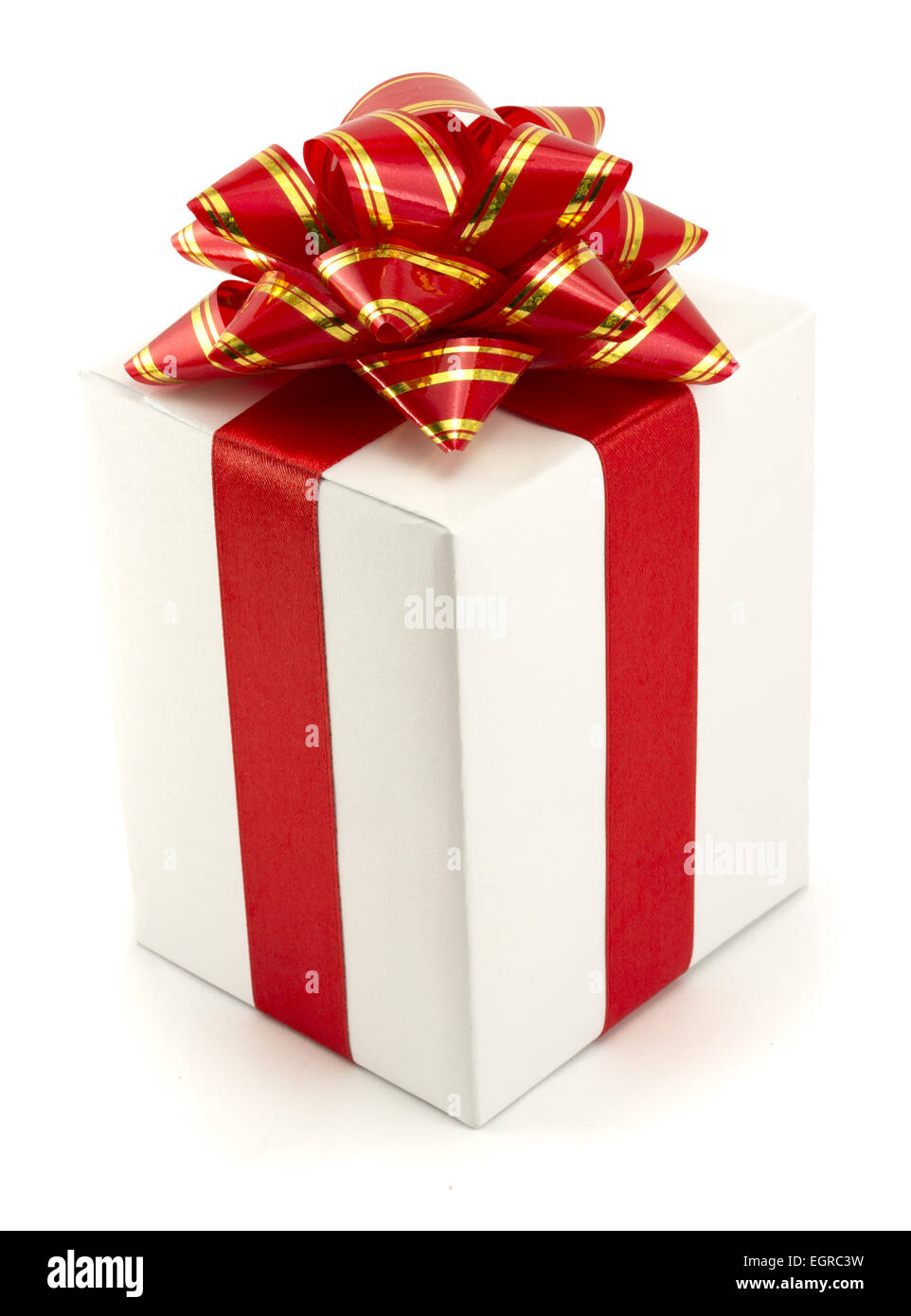White Gift Box with Red Ribbon Bow isolated on white background Stock ...