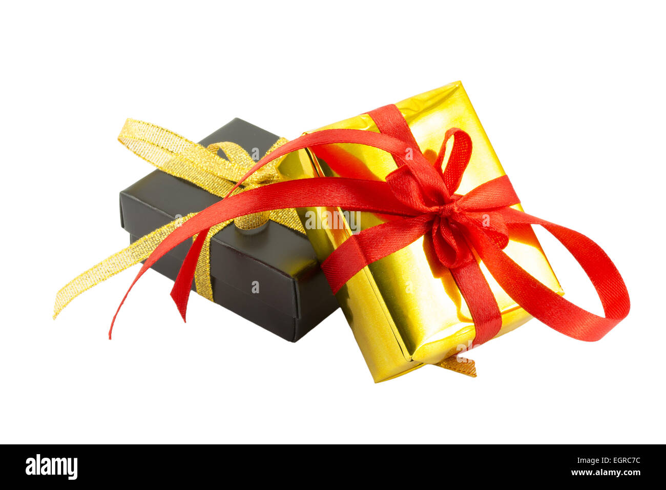 wrapped presents with bows and ribbons, box Stock Photo - Alamy