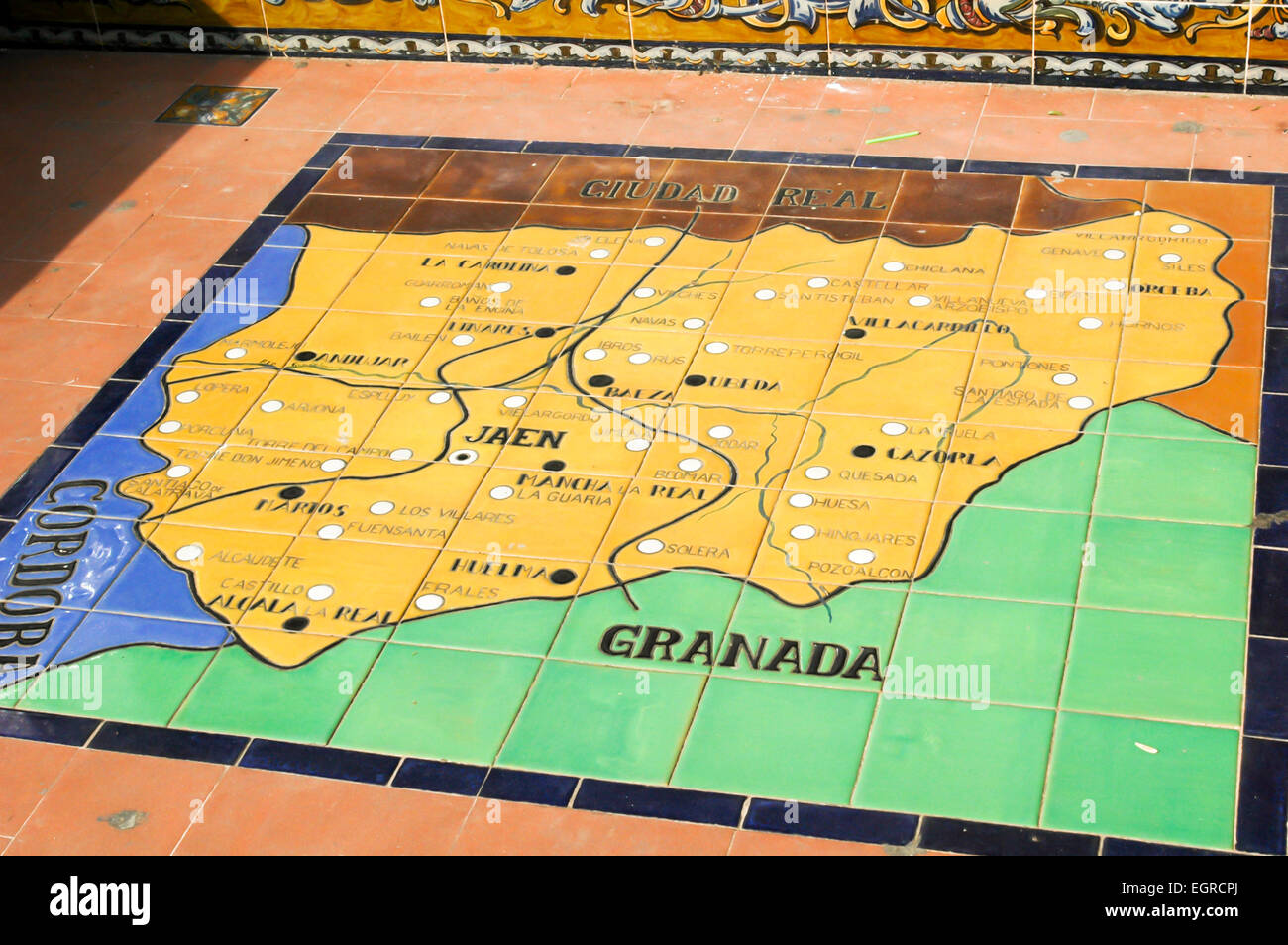 Tiled Granada Alcove of the Provinces, Plaza de España, Seville, Spain, Espana Stock Photo