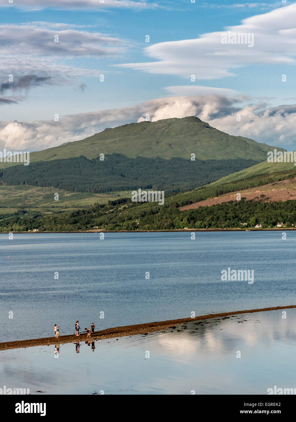 Enjoying a causeway that is exposed at low tide on Loch Fyne, Western Highlands, Argyll and Bute, Scotland. Stock Photo
