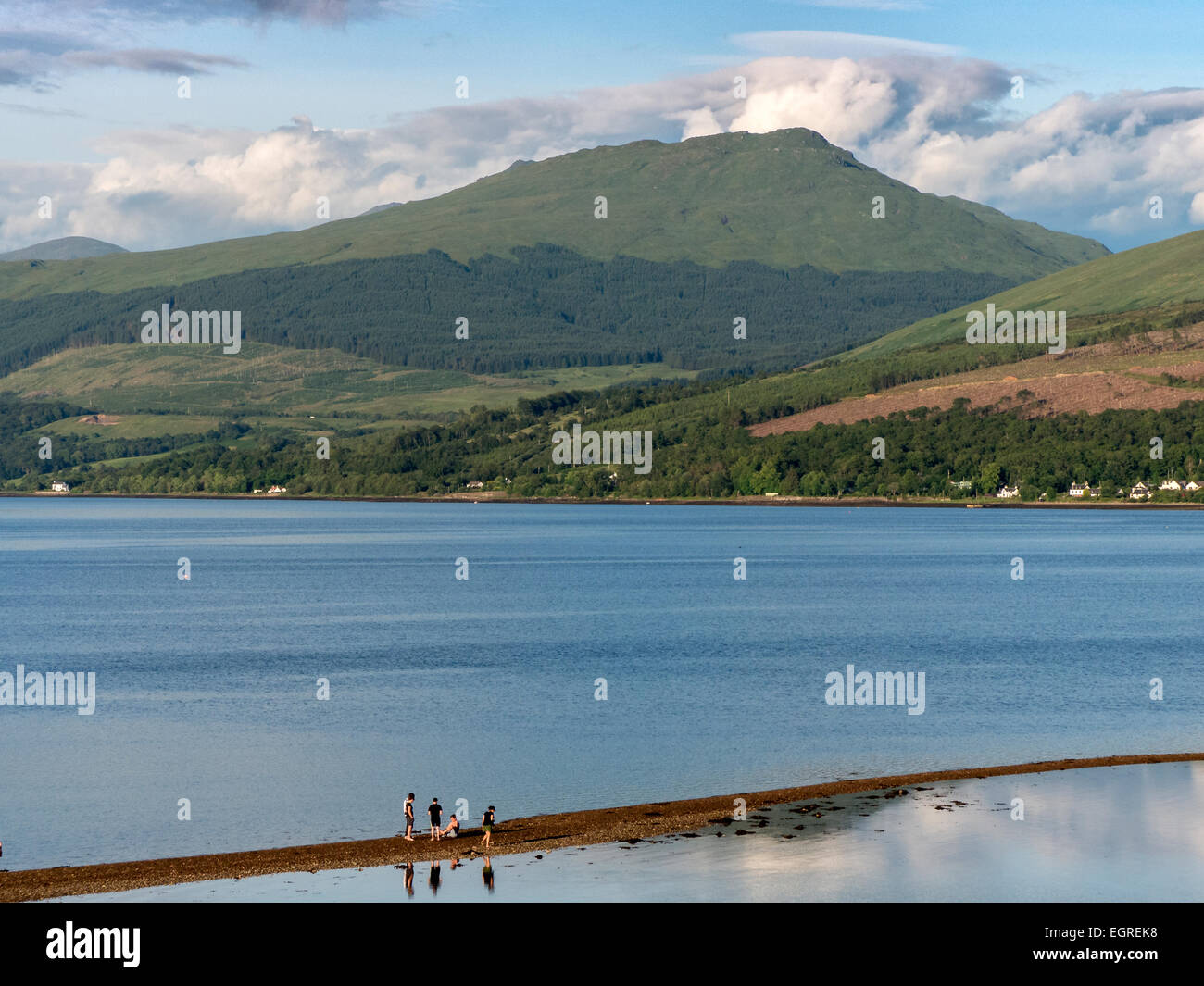Enjoying a causeway that is exposed at low tide on Loch Fyne, Western Highlands, Argyll and Bute, Scotland. Stock Photo