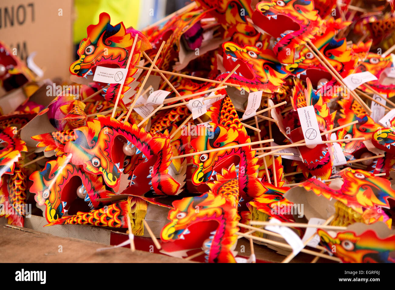 LONDON - FEBRUARY 22nd: Symbolic toy dragons at the Chinese new year celebrations on February the 22nd, 2015, in London, England Stock Photo