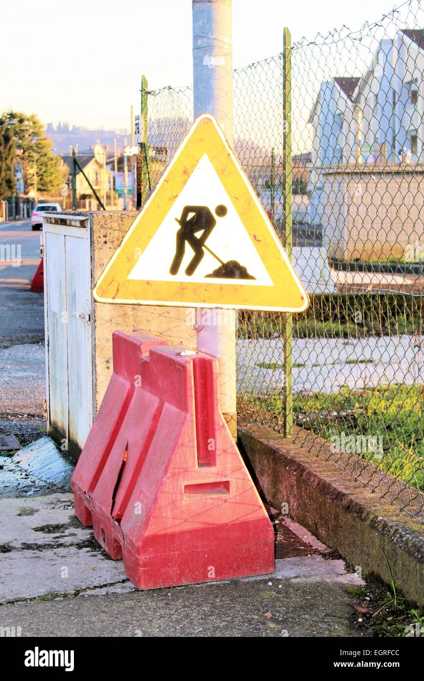 Work in progress road sign Stock Photo