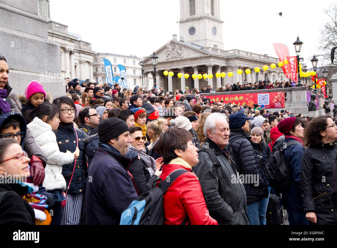 LONDON - FEBRUARY 22nd: unidentified spectators at the Chinese new year celebrations on February the 22nd, 2015, in London, Engl Stock Photo
