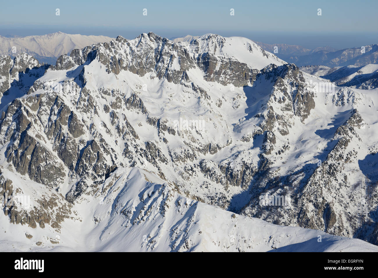 AERIAL VIEW. Mount Grand Capelet, a 2935-meter-high summit in the Mercantour Alps. Belvédère, Gordolasque Valley, Alpes-Maritimes, France. Stock Photo