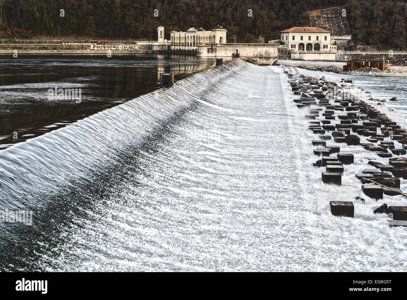 Dam of Panperduto on the Ticino River, Lombardy - Italy Stock Photo