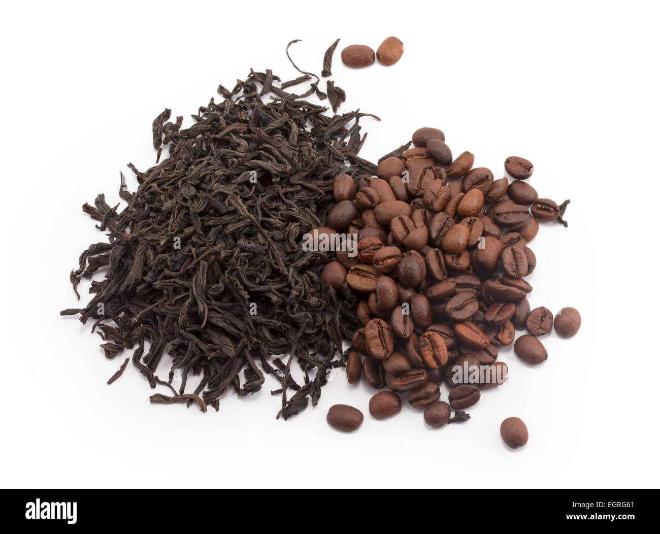 black tea and coffee beans isolated on white background Stock Photo Alamy