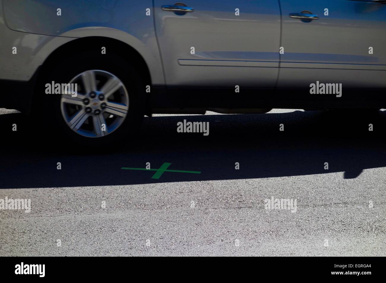 X marked on Elm Street marking site of first shot of JFK assassination. Stock Photo