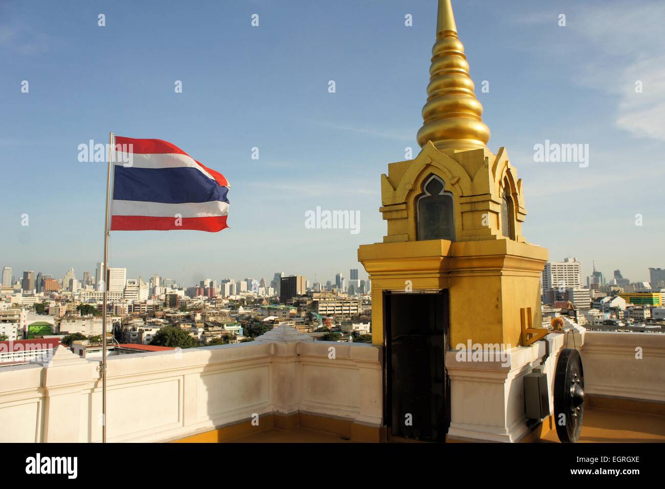 Flag with Cityscape in urban Bangkok,capital of Thailand Stock Photo