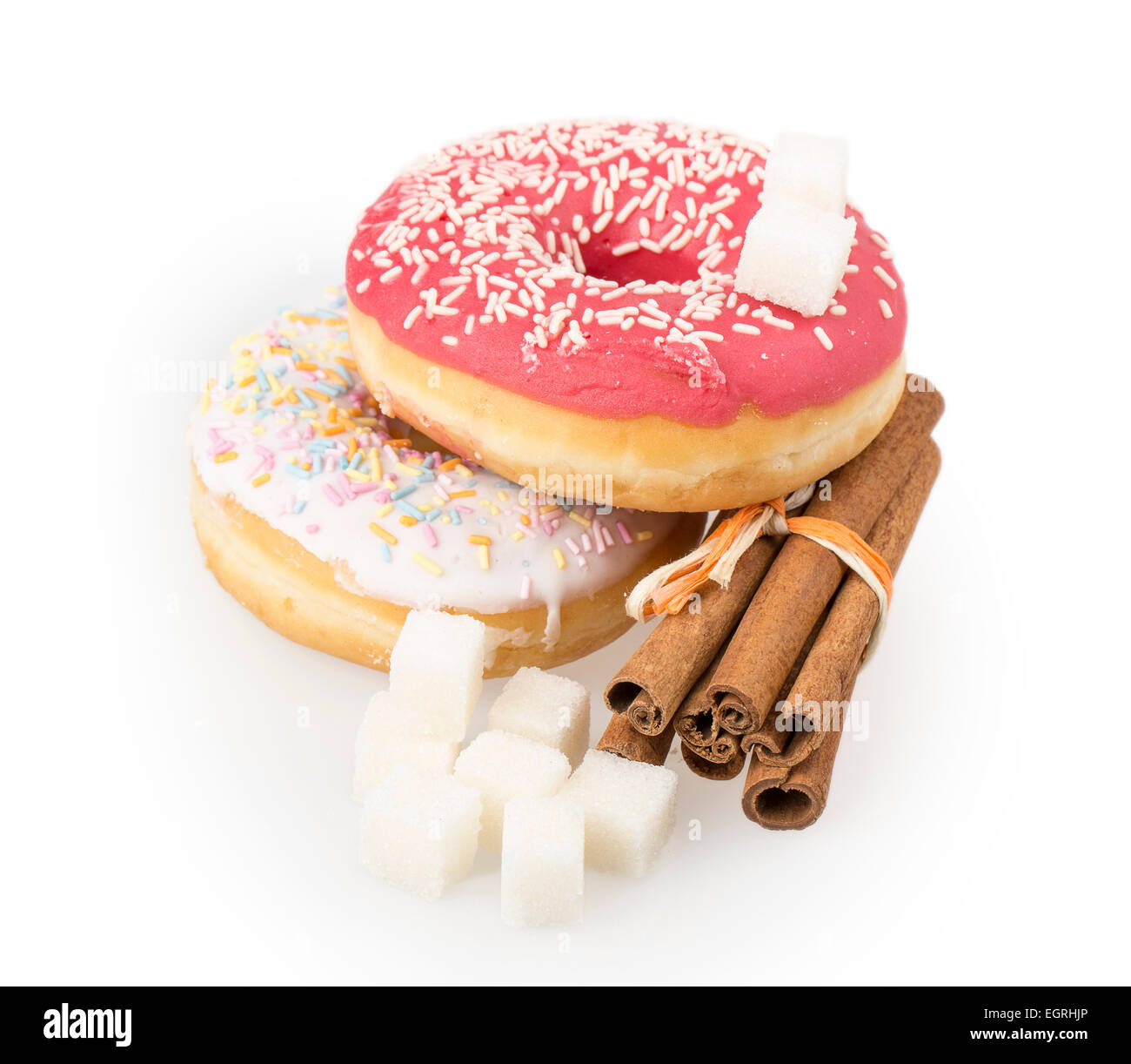 donut, sugar, cinnamon isolated on white background Stock Photo