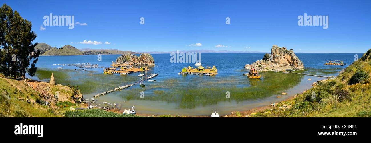 Traditional Floating Island in Lake Titicaca Stock Photo