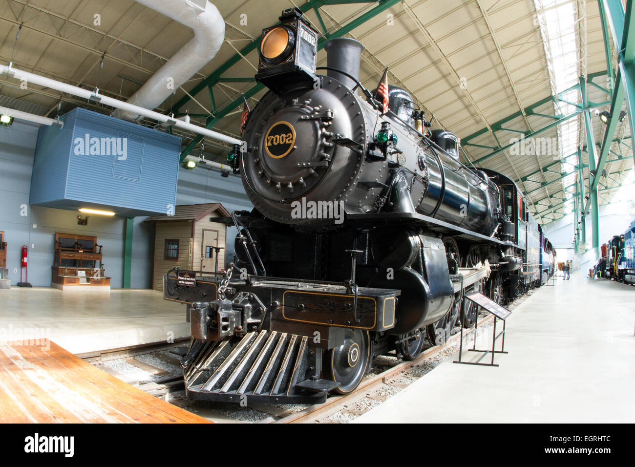 Ronks, PA, USA February 22, 2015 Antique train on vintage tracks inside train museum Stock
