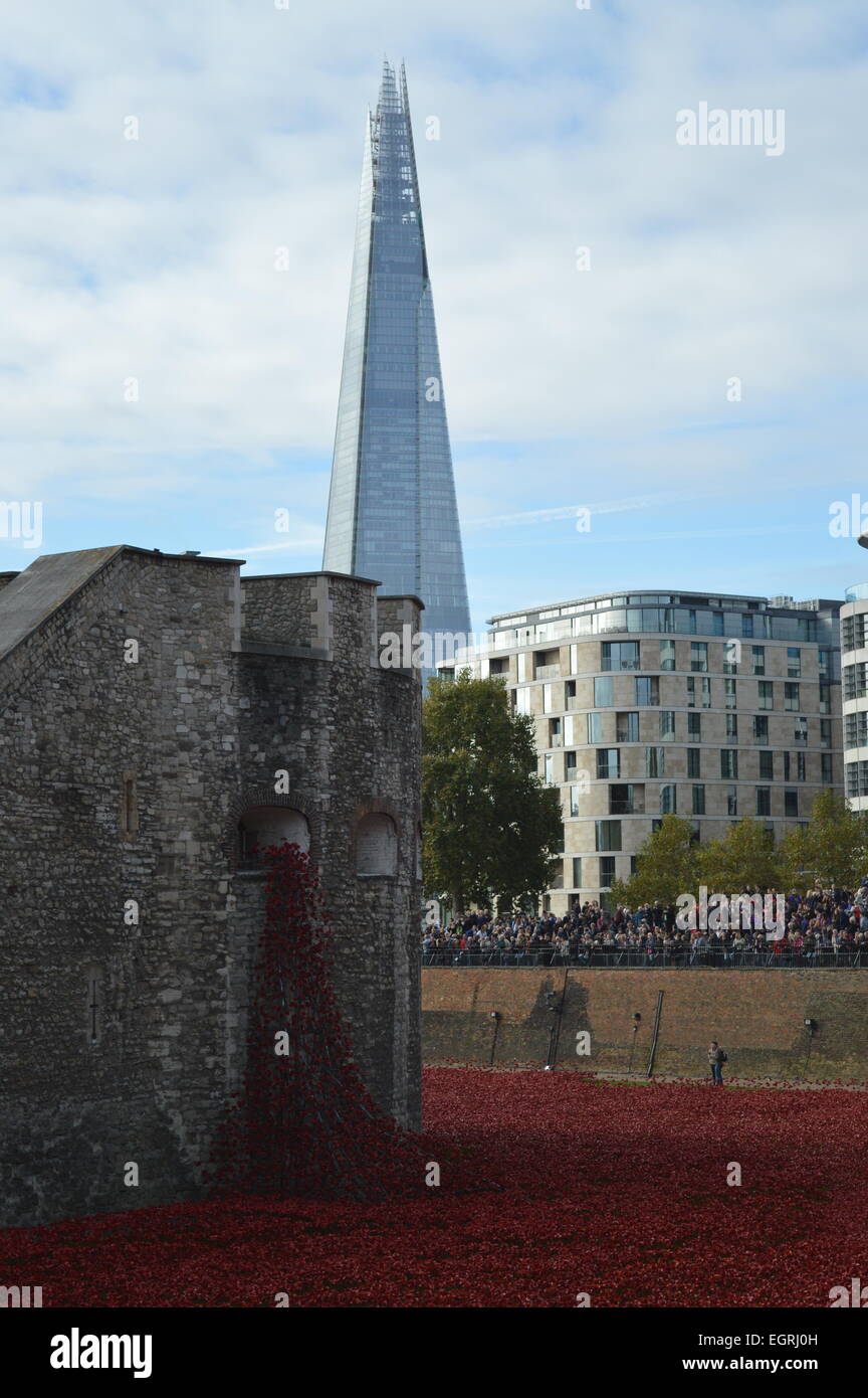 Blood Swept Lands and Seas of Red  - With the Shard and Tower of London Stock Photo
