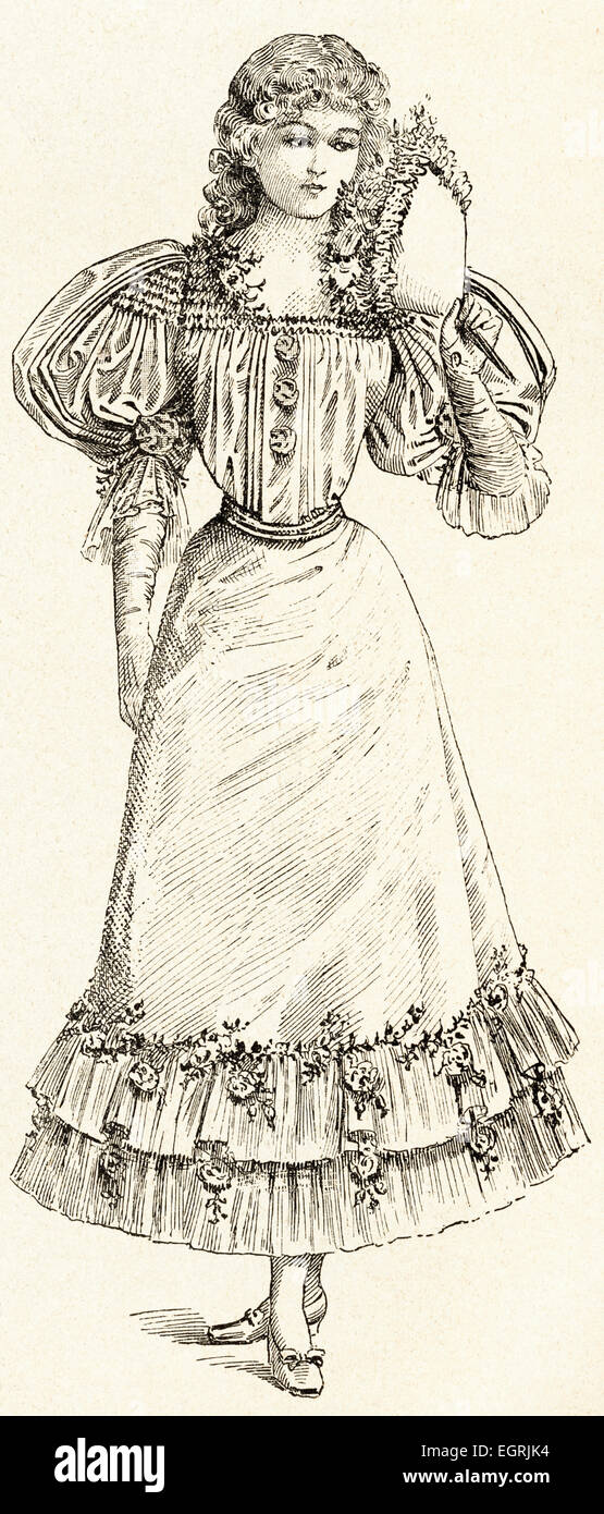 Victorian woman fashion illustration circa 1895 young teenage girl Stock Photo