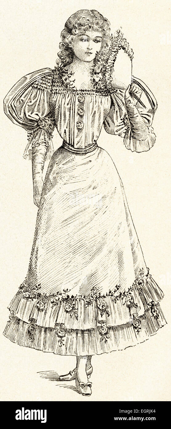 Victorian woman fashion illustration circa 1895 young teenage girl