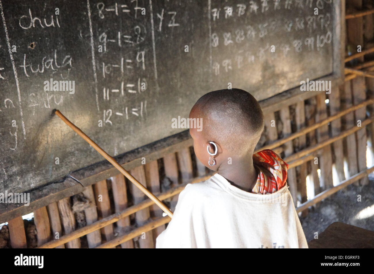 Kenyan boy in school during a lesson, Maasai Mara, kenya Stock Photo
