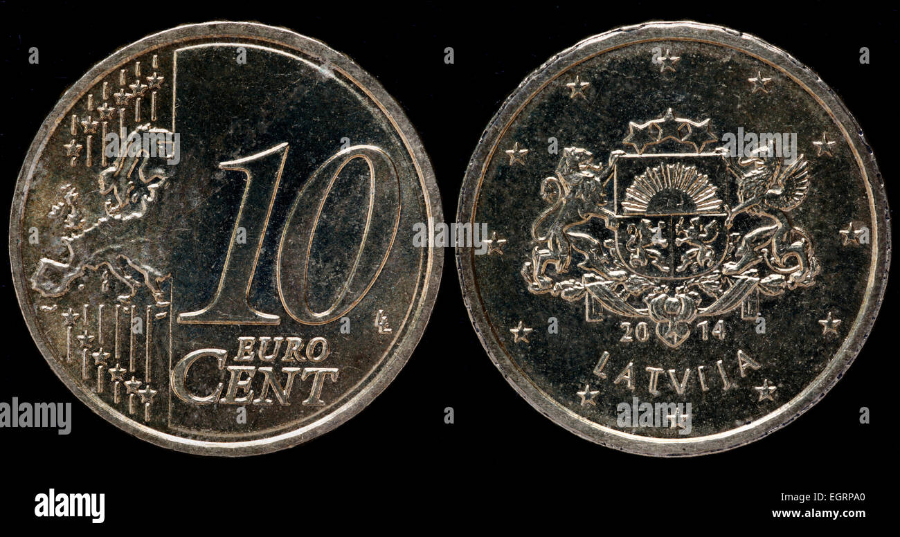 10 euro cents coin, Latvia, 2014 Stock Photo