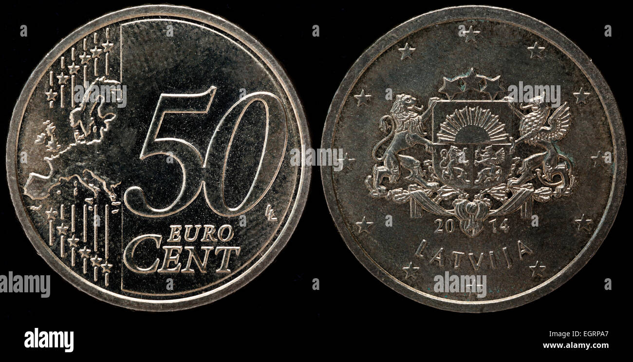 50 euro cents coin, Latvia, 2014 Stock Photo