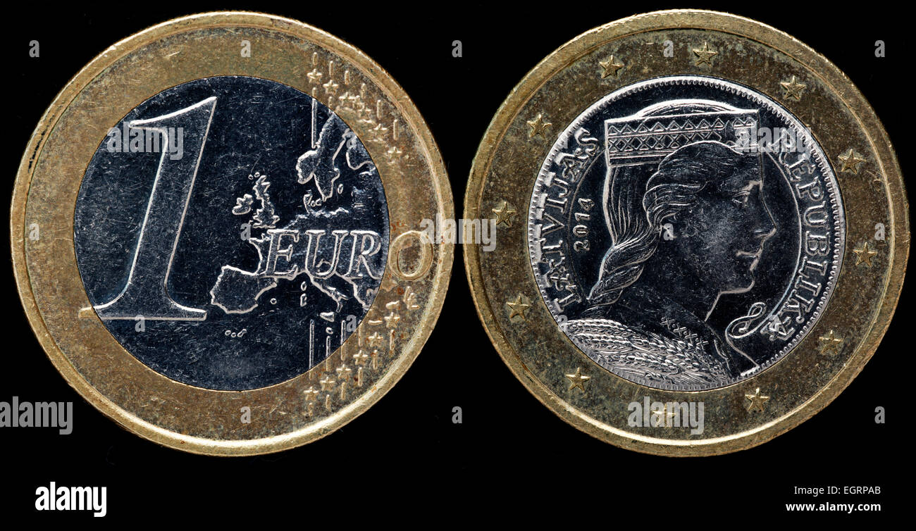 1 Euro coin, Latvia, 2014 Stock Photo
