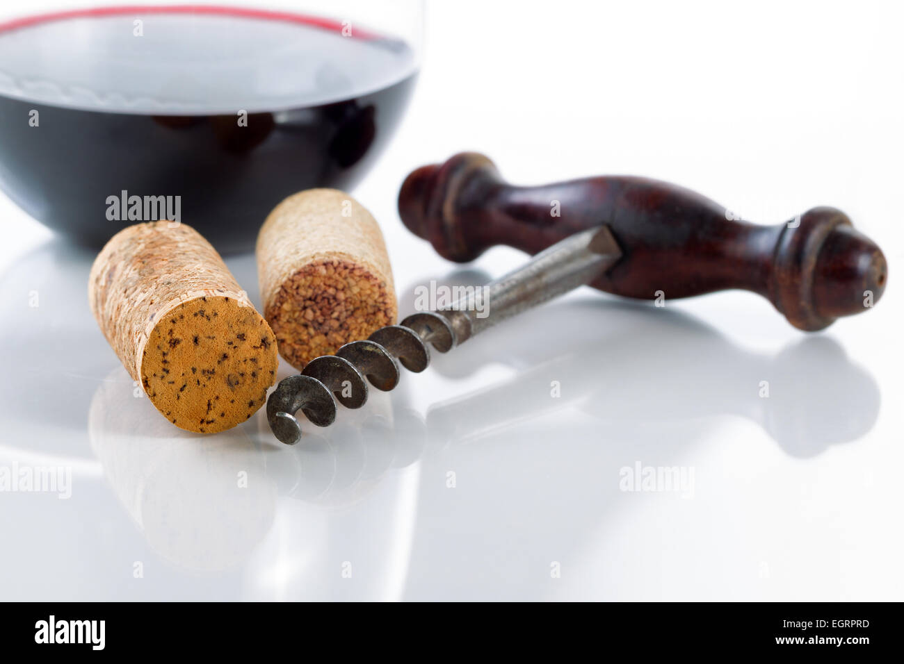 Close up front view of antique corkscrew, focus on front part of