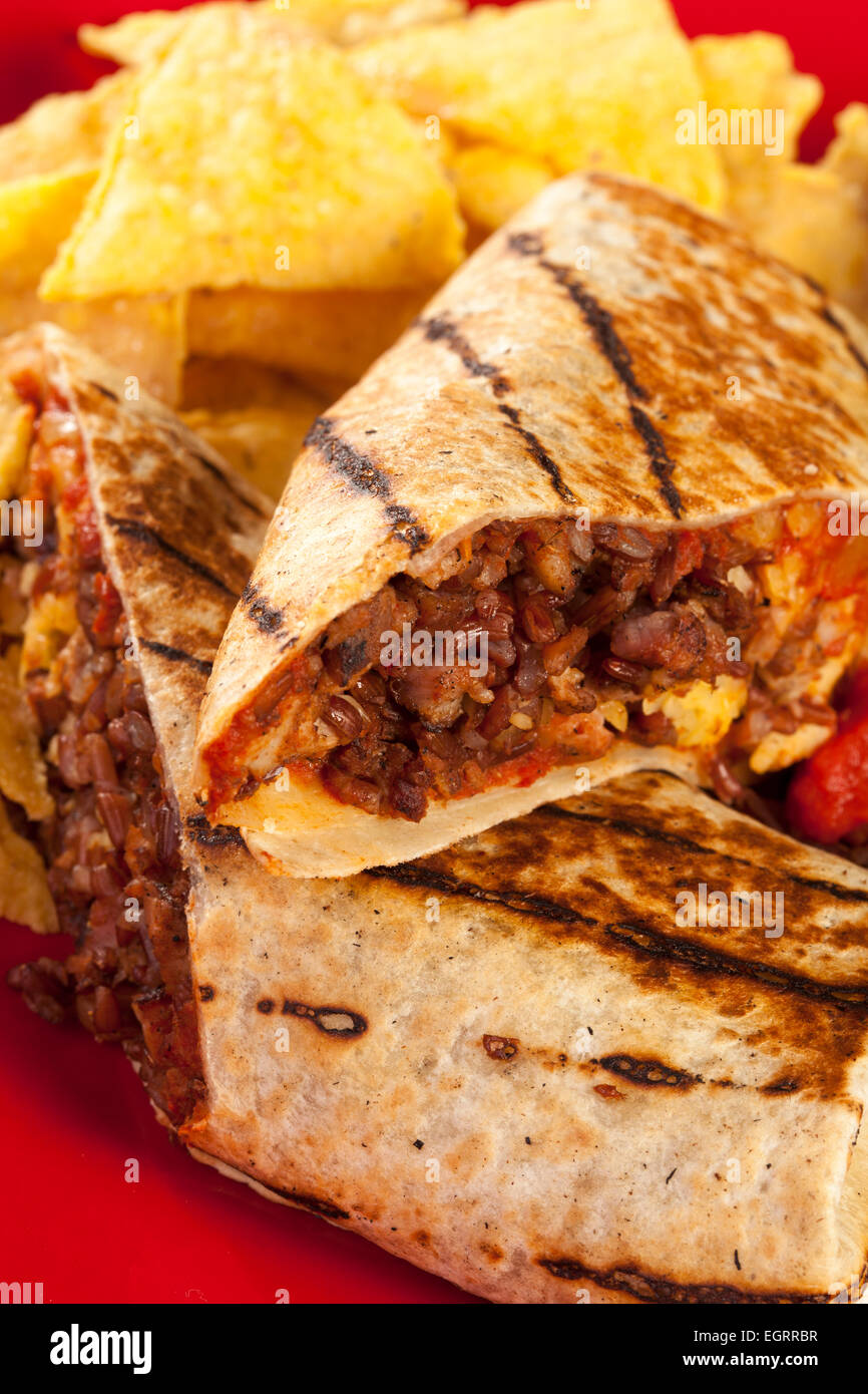 tortilla bread with cooked minced beef meat served with french fries