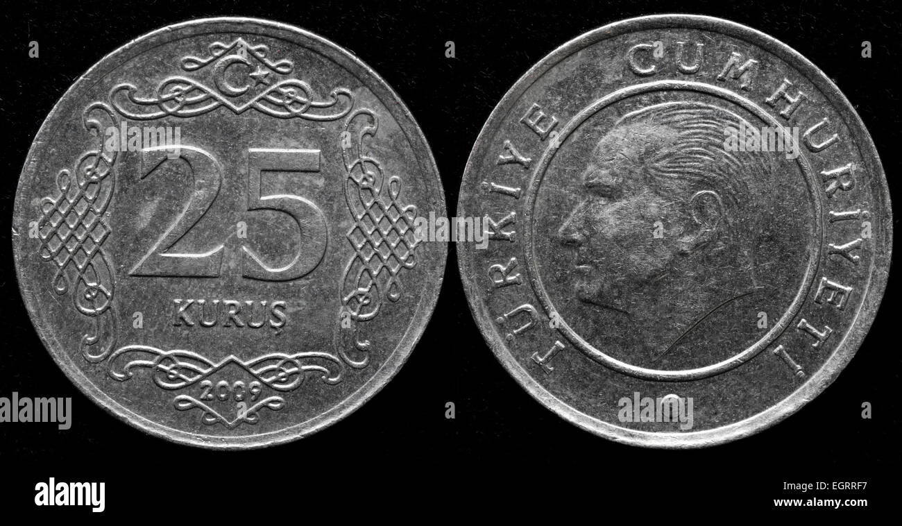 25 kurus coin, Turkey, 2009 Stock Photo