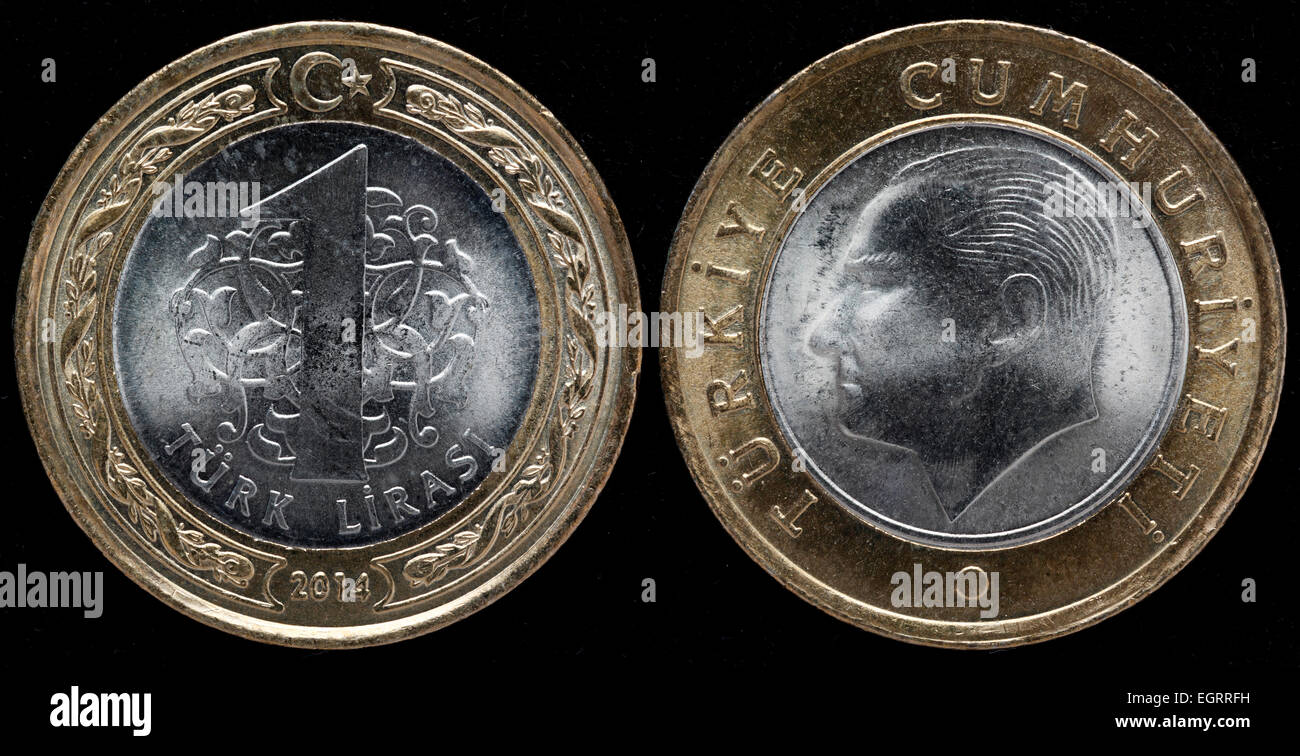 1 Lira coin, Turkey, 2014 Stock Photo