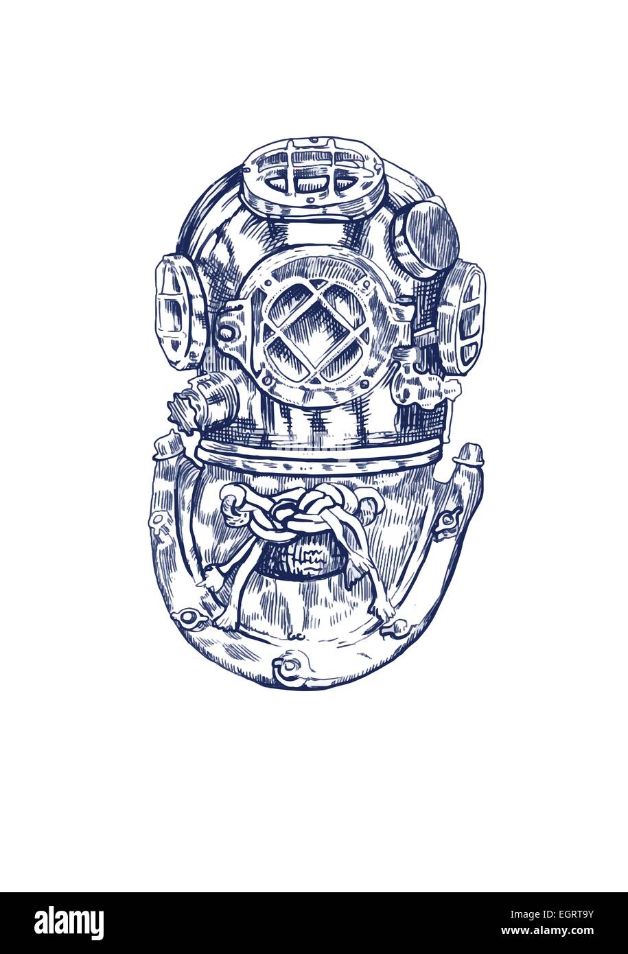 Tattoo Style Illustration Of A Copper And Brass Old School Deep Sea