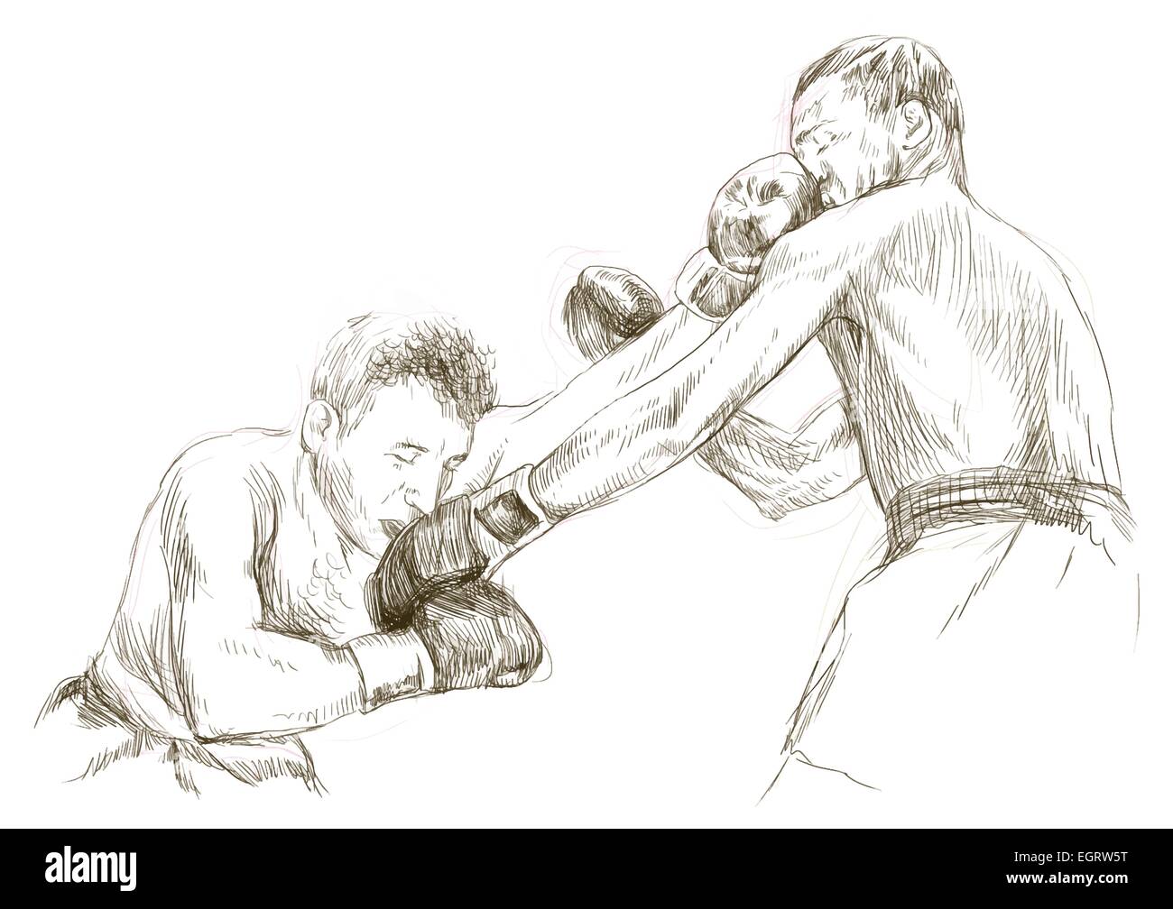 boxing match an hand drawn illustration in vintage style (line art