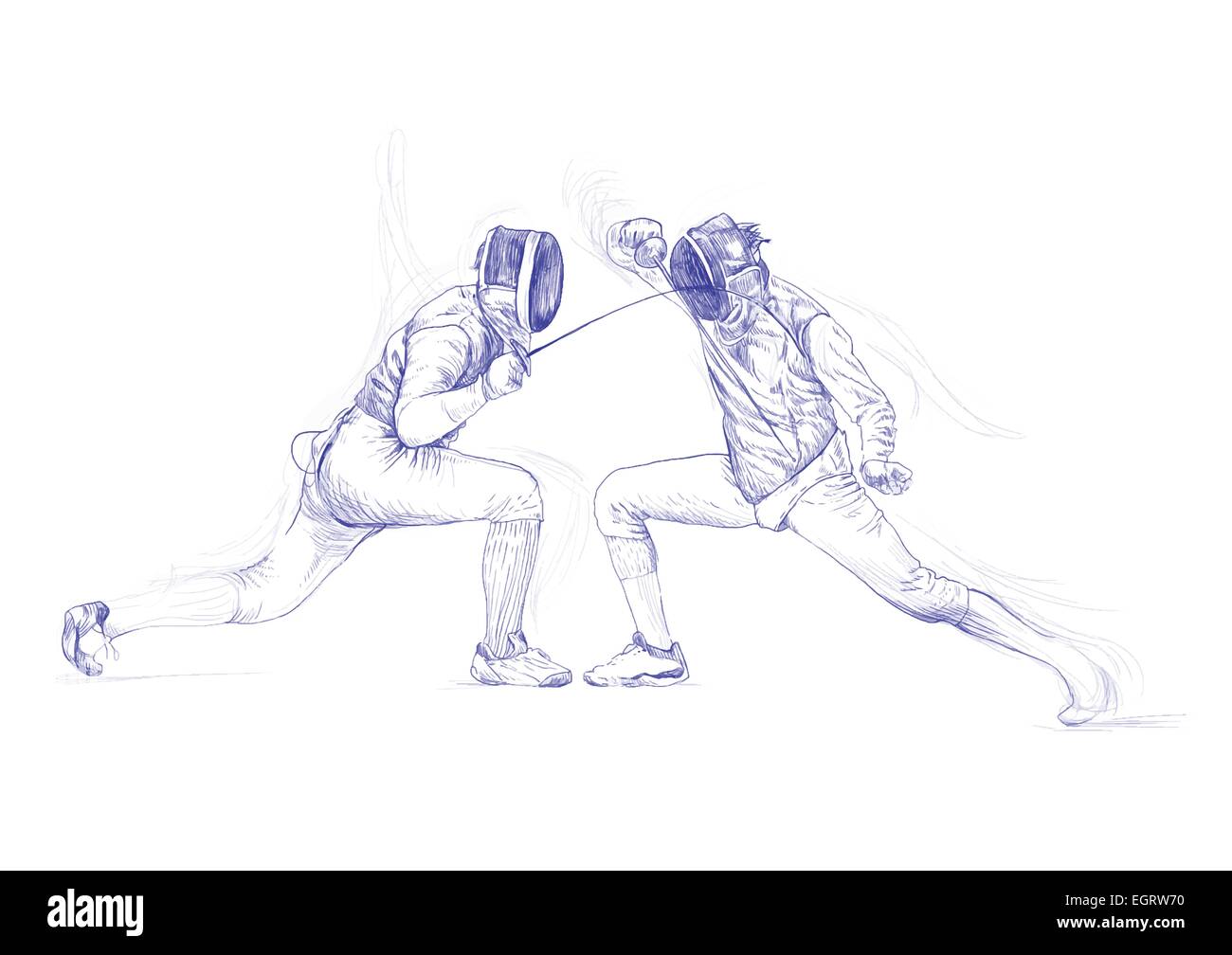 An hand drawn illustration fencing (line art Stock Vector Image & Art