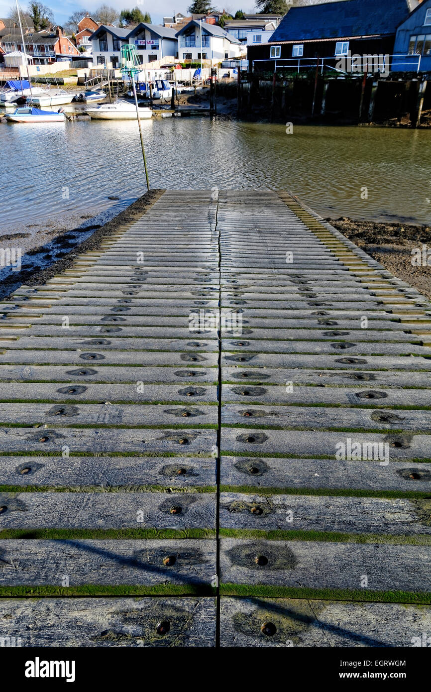 The slipway at Wootton Bridge, Isle of Wight, and is a 19th century ferry landing point where yachts are now moored. Stock Photo