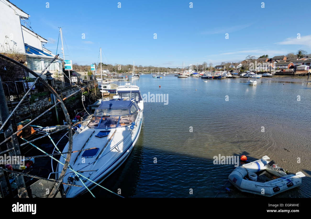 Wootton Bridge, Wight, UK, joins Wootton and Wootton Common, is a 19th century ferry landing point where yachts are now moored. Stock Photo