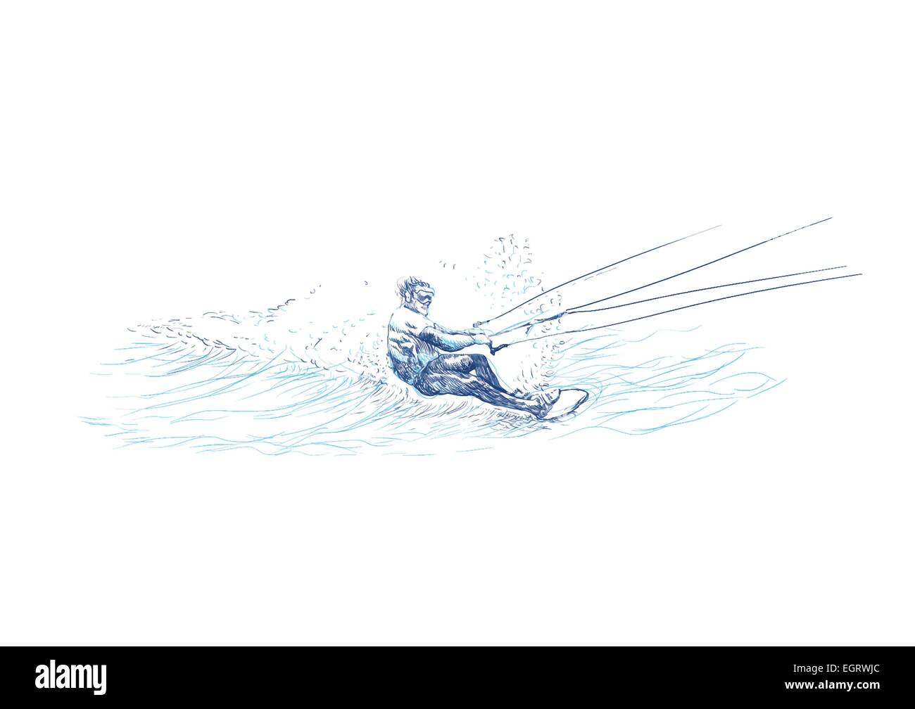 an hand drawn illustration (line art) water skier Stock Vector Image