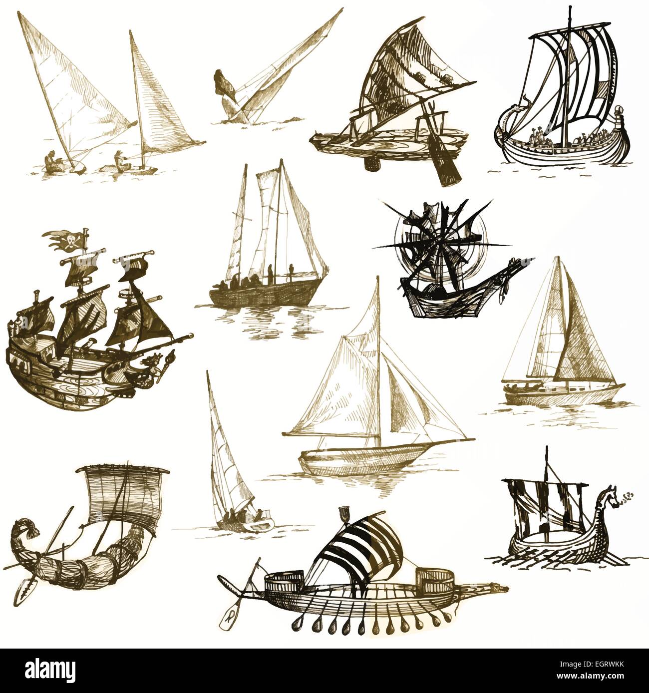 An hand drawn illustrations (marker technique): Boats Stock Vector