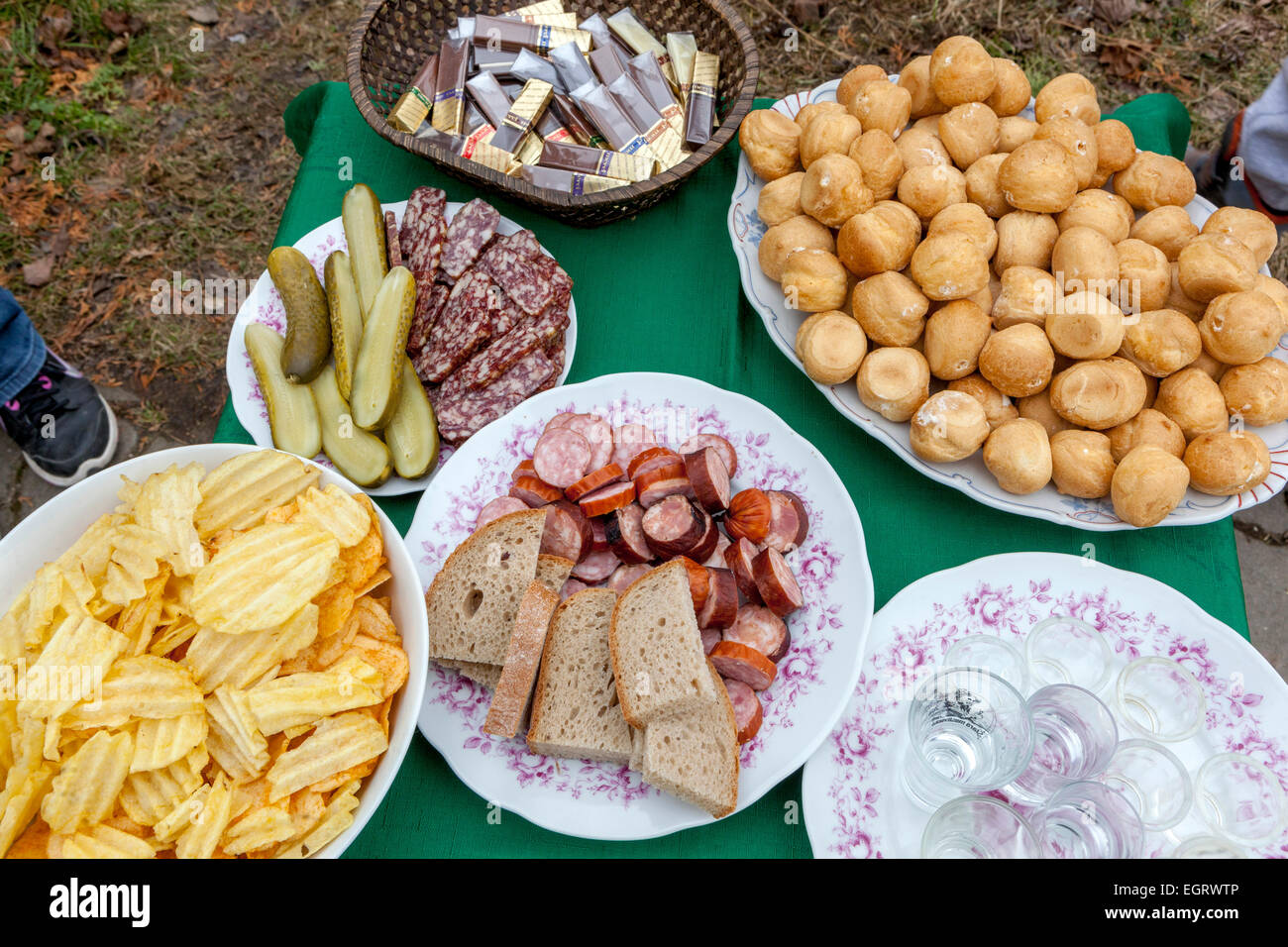 Small refreshments on a table, Czech Republic Stock Photo