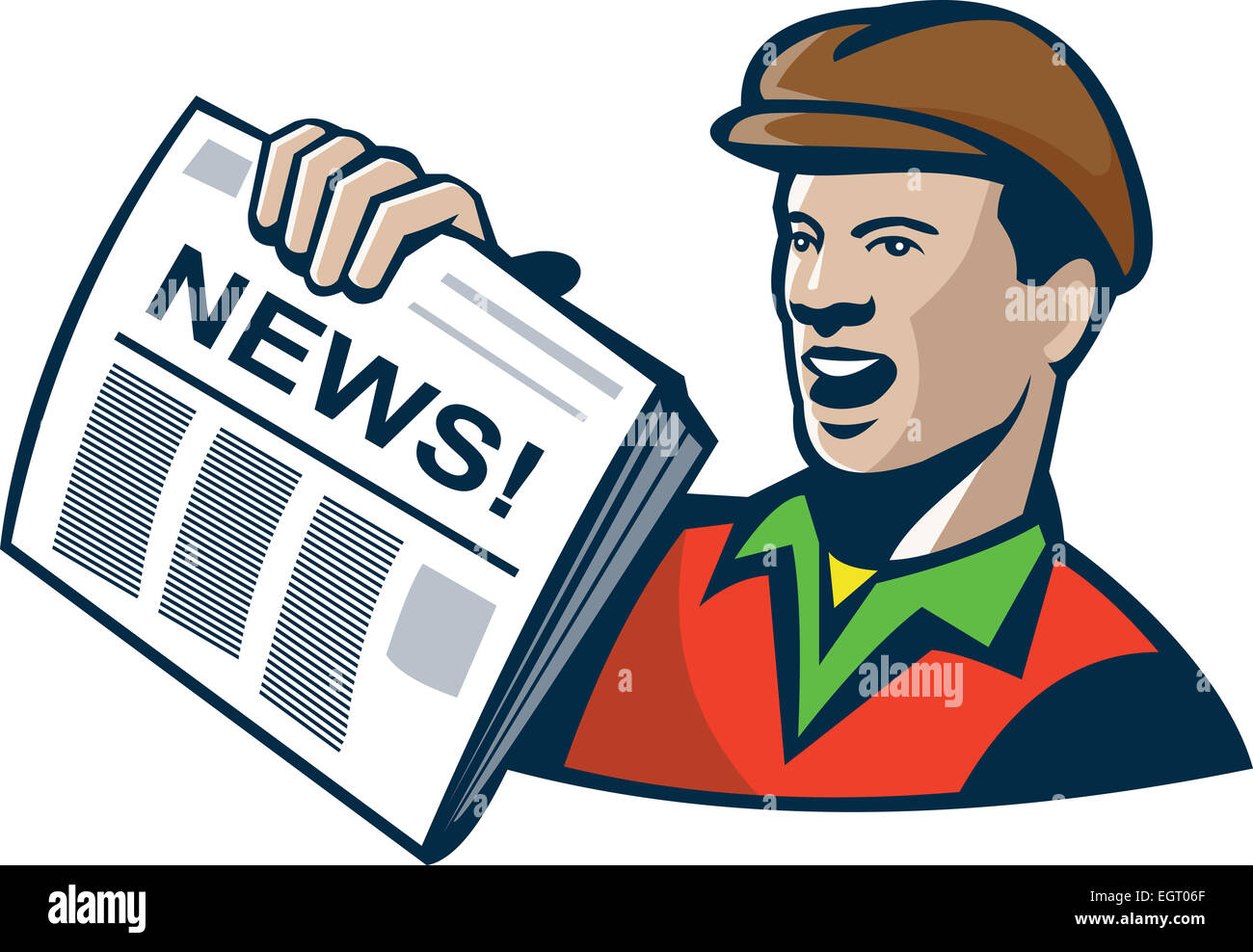 Illustration of an african american newsboy delivery boy holding newspaper done in retro style on isolated white background. Stock Photo