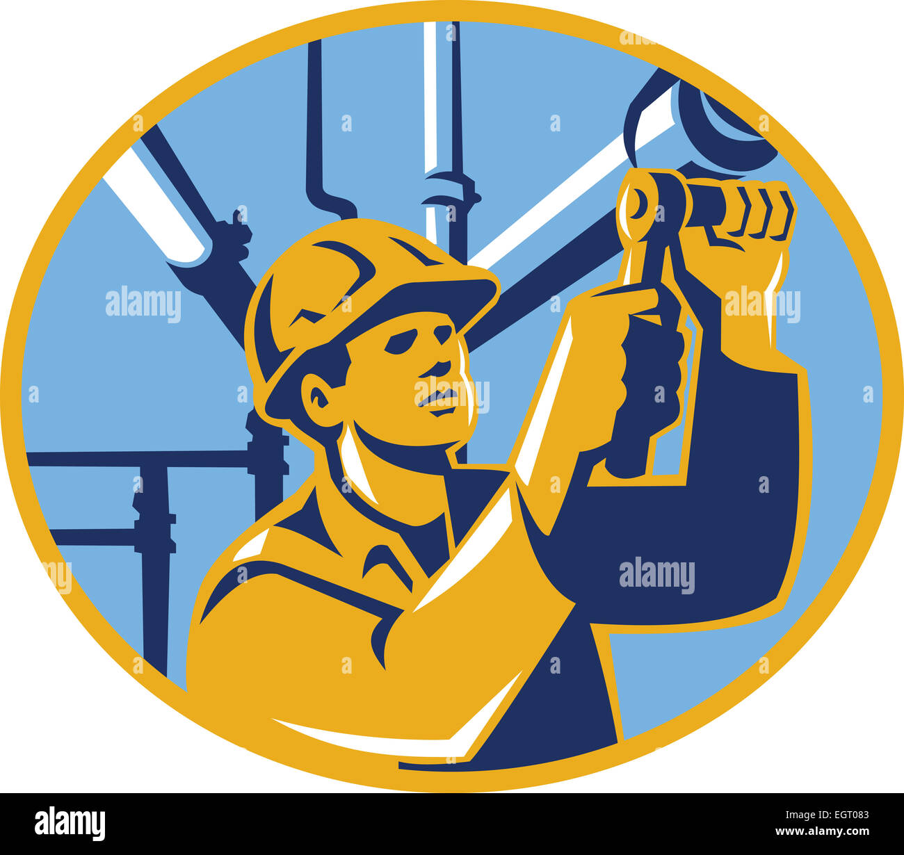 Illustration of a gas pipefitter plumber maintenance worker with socket