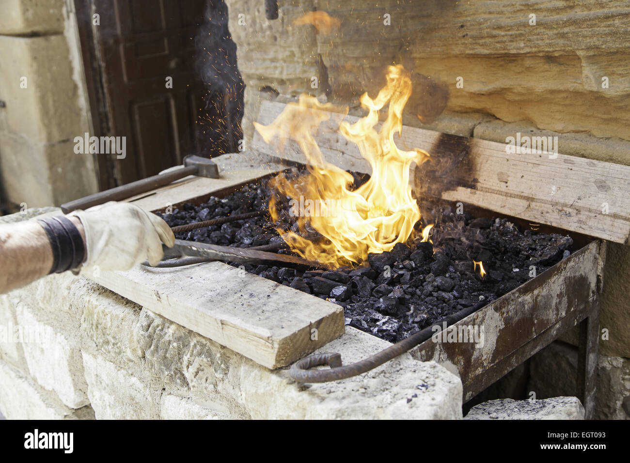 Flames in a a detail for shaping metals, craftsmanship