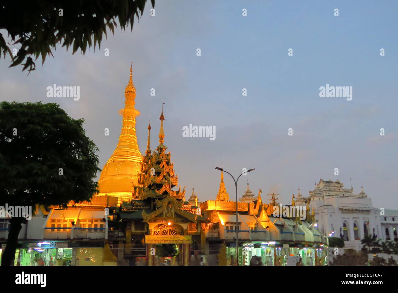 Illuminated Sule pagoda in Yangon, Myanmar Stock Photo