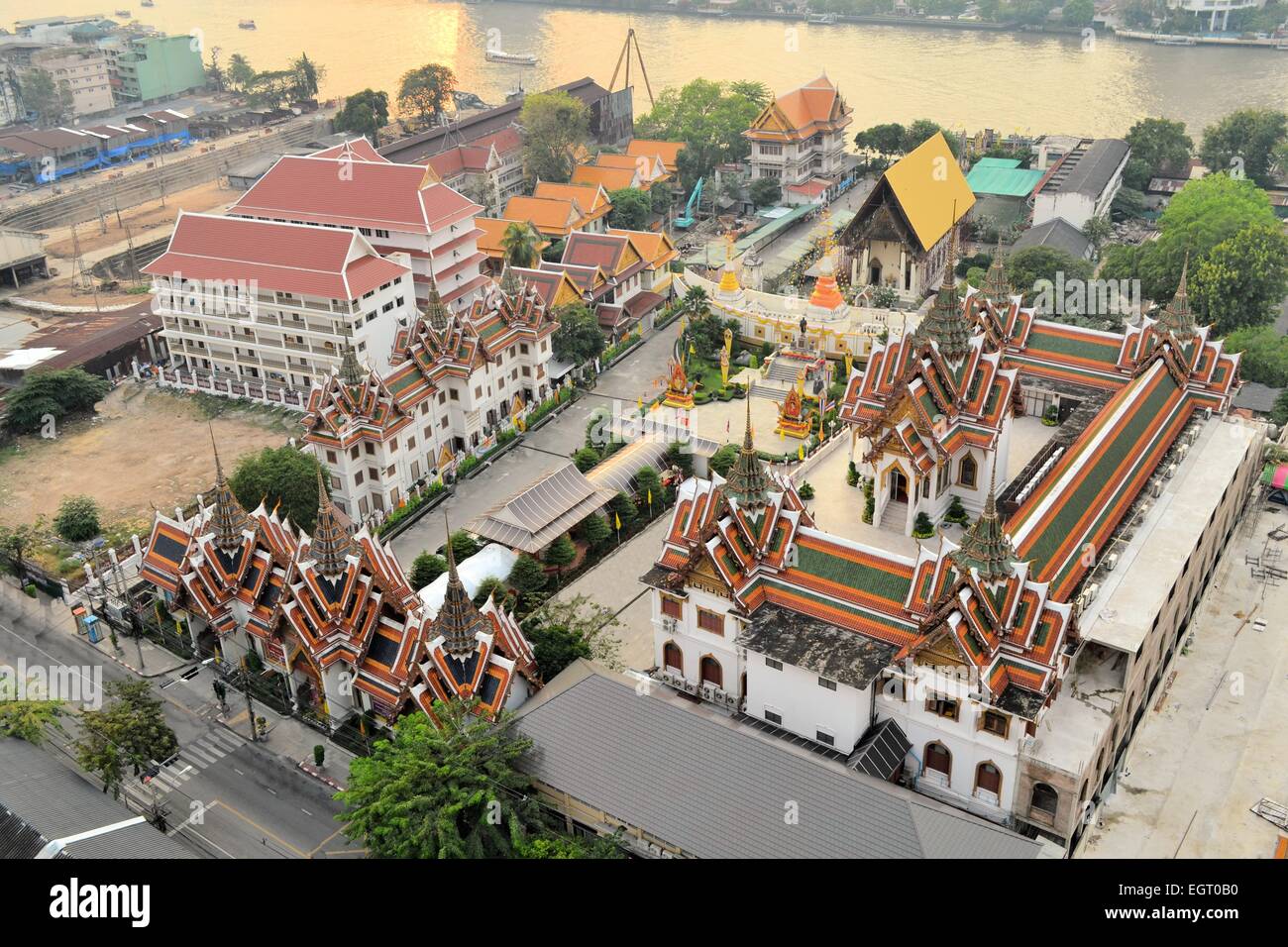 Aerial view of Buddhist Temple, Bangkok, Thailand Stock Photo