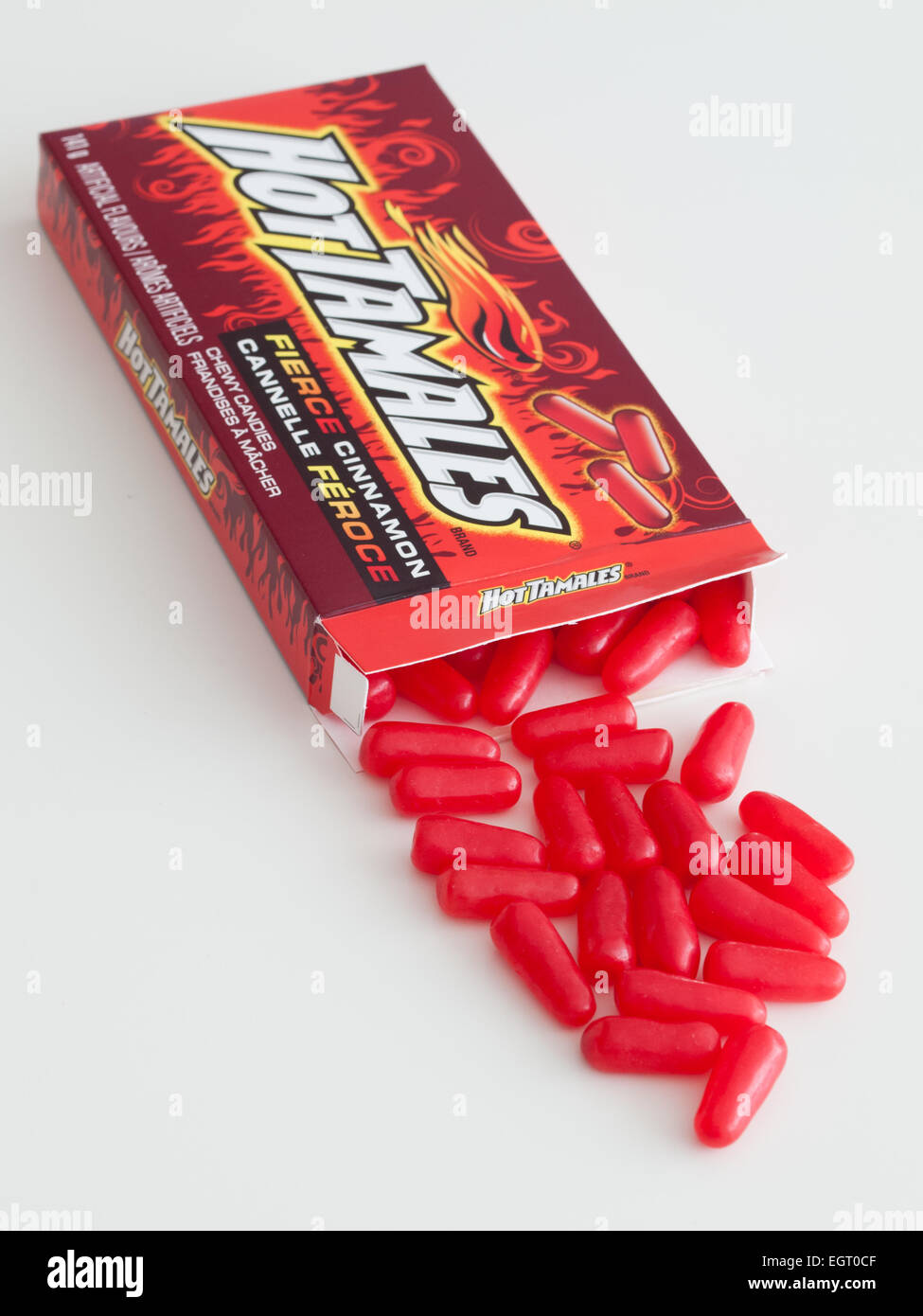A box of Hot Tamales, a cinnamon candy manufactured by Just Born in the