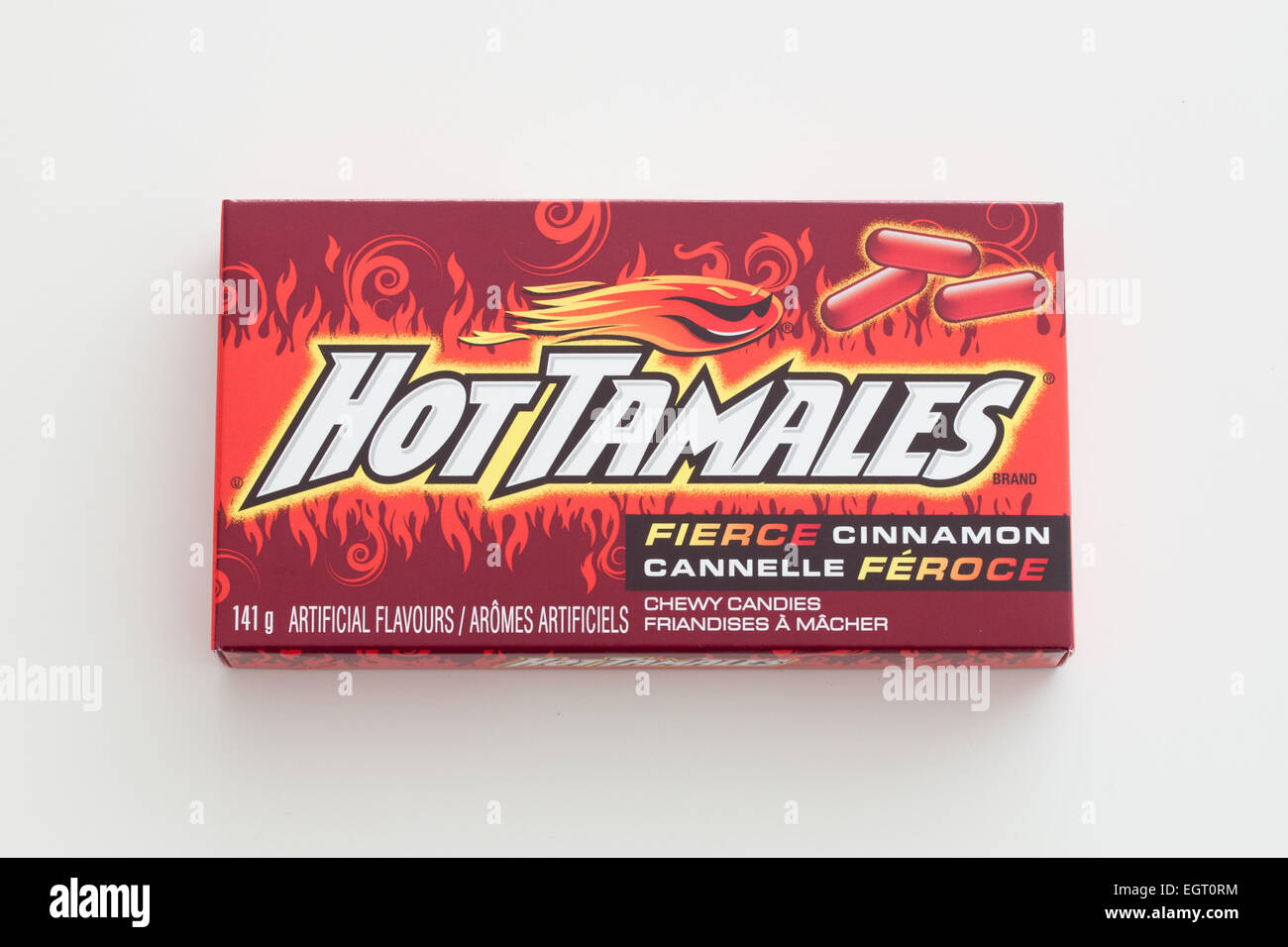 A box of Hot Tamales, a cinnamon candy manufactured by Just Born in the