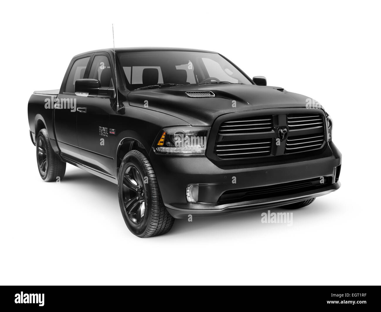 Black 2015 Dodge RAM 1500 Sport Crew Cab 4x4 pickup truck isolated on white  background with clipping path Stock Photo - Alamy