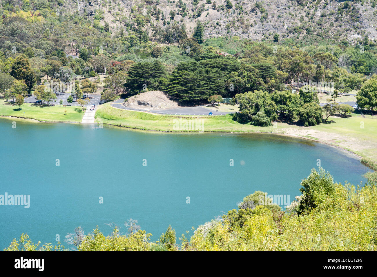Mount Gambier's Leg of Mutton Lake in an extinct volcano Stock Photo