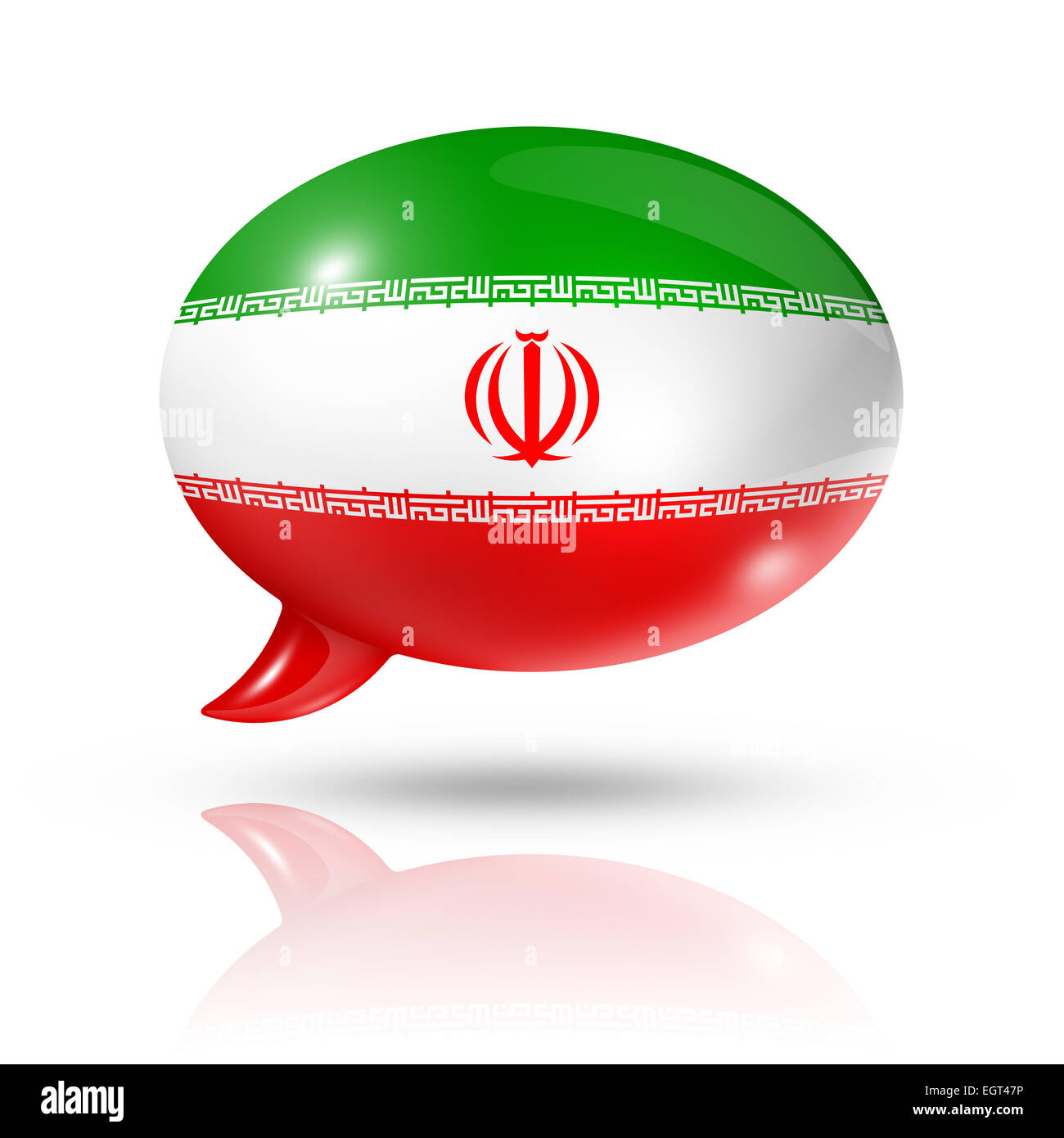 three dimensional Iran flag in a speech bubble isolated on white with ...